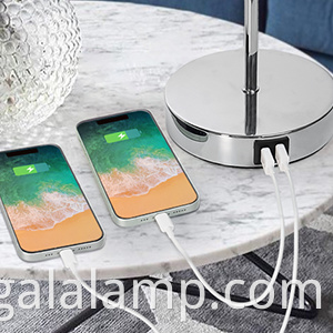 Lámpara de mesa de cristal de control táctil elegante con puertos de carga USB